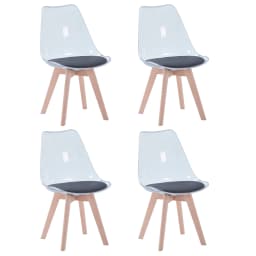 Set of 4 Transparent Dining Chair Wood Legs Modern Comfortable PU Chair for Kitchen Bedroom Living Room Home Kitchen Furniture