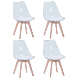 Set of 4 Transparent Dining Chair Wood Legs Modern Comfortable PU Chair for Kitchen Bedroom Living Room Home Kitchen Furniture
