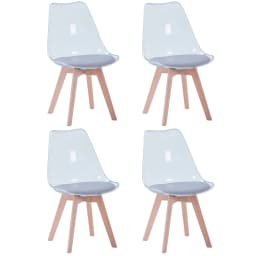 Set of 4 Transparent Dining Chair Wood Legs Modern Comfortable PU Chair for Kitchen Bedroom Living Room Home Kitchen Furniture