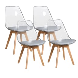 Set of 4 Transparent Dining Chair Wood Legs Modern Comfortable PU Chair for Kitchen Bedroom Living Room Home Kitchen Furniture