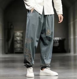 Chinese Style Retro Auspicious Clouds Print Pants Men Clothing Autumn Fashion Clothes Loose Casual Pants Plus Size Harem Pants
