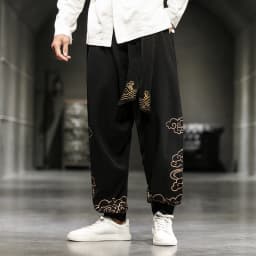 Chinese Style Retro Auspicious Clouds Print Pants Men Clothing Autumn Fashion Clothes Loose Casual Pants Plus Size Harem Pants