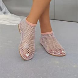 Luxury Brand Women's New Round Toe Flat Bottom Slippers Hollow Short Boots Water Diamond Sexy Flat Bottom Banquet Sandals