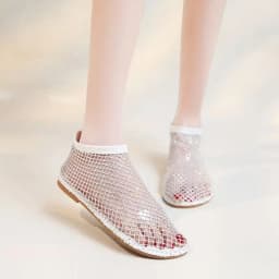 Luxury Brand Women's New Round Toe Flat Bottom Slippers Hollow Short Boots Water Diamond Sexy Flat Bottom Banquet Sandals