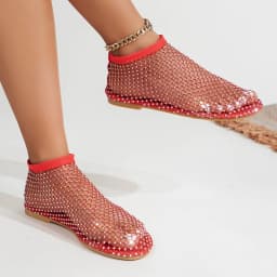 Luxury Brand Women's New Round Toe Flat Bottom Slippers Hollow Short Boots Water Diamond Sexy Flat Bottom Banquet Sandals