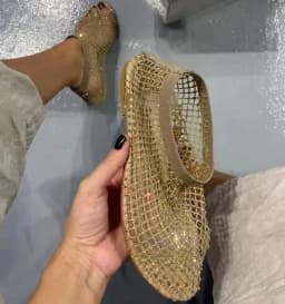 Luxury Brand Women's New Round Toe Flat Bottom Slippers Hollow Short Boots Water Diamond Sexy Flat Bottom Banquet Sandals