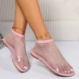Luxury Brand Women's New Round Toe Flat Bottom Slippers Hollow Short Boots Water Diamond Sexy Flat Bottom Banquet Sandals