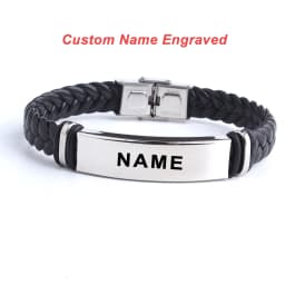 Punk SOS Custom Logo Name Engrave Text Leather Bangle & Bracelet Customize Stainless Steel Bracelets For Women Men ID Bracelet