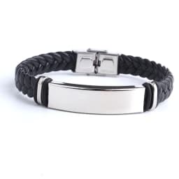 Punk SOS Custom Logo Name Engrave Text Leather Bangle & Bracelet Customize Stainless Steel Bracelets For Women Men ID Bracelet