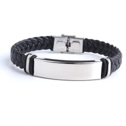 Punk SOS Custom Logo Name Engrave Text Leather Bangle & Bracelet Customize Stainless Steel Bracelets For Women Men ID Bracelet