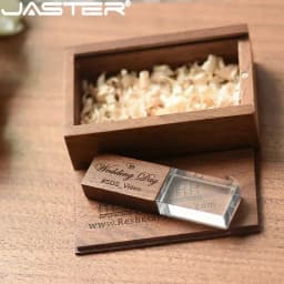 JASTER Crystal Wooden USB Flash Drive Pen Drive U Disk Memory Stick Pendrive 4GB 8GB 16GB 32GB 64GB Wedding Gift Thumb Drive