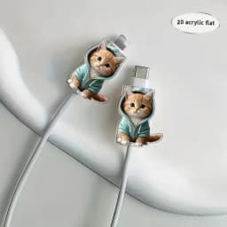 Two Cartoon Cat-Shaped Data Cable Protectors, Suitable for Type-C/Charging Interface to Prevent Charging Cable Breakage.