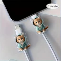 Two Cartoon Cat-Shaped Data Cable Protectors, Suitable for Type-C/Charging Interface to Prevent Charging Cable Breakage.