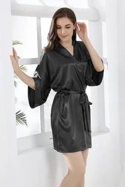 RB032 2018 New Silk Kimono Robe Bathrobe Women Silk Bridesmaid Robes Sexy Navy Blue Robes Satin Robe Ladies Dressing Gowns