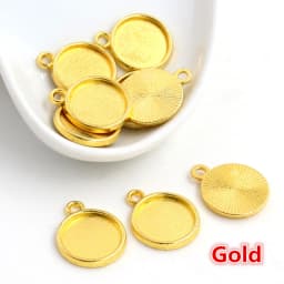 8mm 10 mm 12mm Inner Size Classic 7 Colors Plated One Sided Double Hanging Cabochon Base Setting Charms Pendant