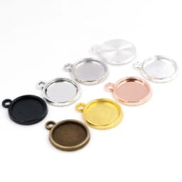8mm 10 mm 12mm Inner Size Classic 7 Colors Plated One Sided Double Hanging Cabochon Base Setting Charms Pendant