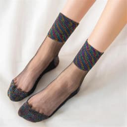 Summer Fashion Women Ultrathin Transparent Socks Glitter Crystal Glass Silk Socks Beautiful Lace Shiny Elastic Short Socks Meias