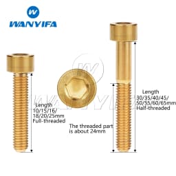 Wanyifa Titanium Ti Bolts M6 x 10 15 16 18 20 25 30 35 40 45 50 55 60 65mm Screw for Bicycle Headset Brake
