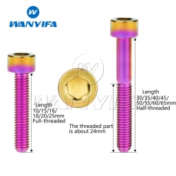 Wanyifa Titanium Ti Bolts M6 x 10 15 16 18 20 25 30 35 40 45 50 55 60 65mm Screw for Bicycle Headset Brake