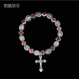 Jesus Cross Rosary Bracelet, Jesus Cross Handmade Bead Chain Rose, Sacred Heart Compassion Rosary Rosary Bracelet Gift