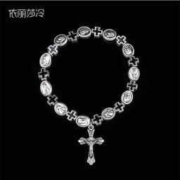 Jesus Cross Rosary Bracelet, Jesus Cross Handmade Bead Chain Rose, Sacred Heart Compassion Rosary Rosary Bracelet Gift