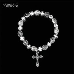 Jesus Cross Rosary Bracelet, Jesus Cross Handmade Bead Chain Rose, Sacred Heart Compassion Rosary Rosary Bracelet Gift