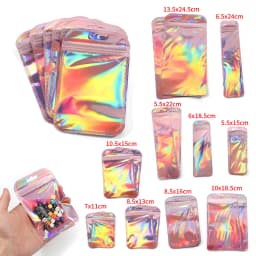 50pcs Iridescent Self Sealing Bags Pink Laser Plastic Pouches Resealable Zip Lock Packaging for Jewelry Display Retail Bags