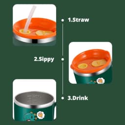 250ml/8.5oz Kids Drinking Feeding Straw Baby Cup with Lid&Straw and Anti Drop 304 Stainless Steel Milk Cup Cartoon One Hand Grip