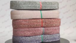 BRISTLEGRASS 2 5 10 Yard 5/8" 15mm Silver Glitter FOE Fold Over Elastics Spandex Bands Tapes Hair Tie Headband Dress Sewing Trim