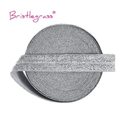 BRISTLEGRASS 2 5 10 Yard 5/8" 15mm Silver Glitter FOE Fold Over Elastics Spandex Bands Tapes Hair Tie Headband Dress Sewing Trim
