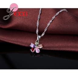 5 Color Petal 925 Sterling Silver Pendant Necklace Earrings Ear Sets Wedding Bridal Cubic Zirconia Crystal Jewelry Sets