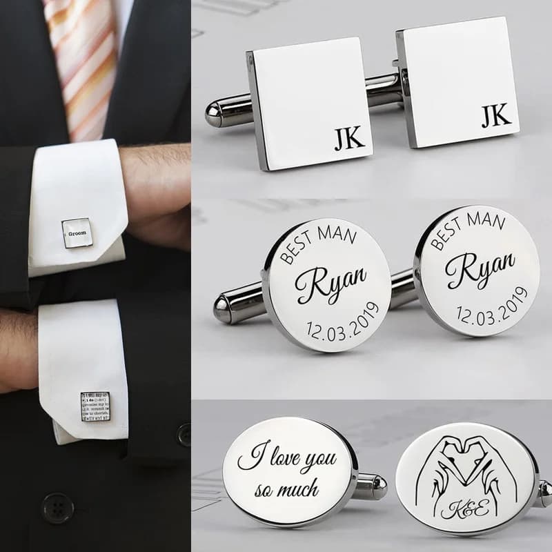 Personalized Man Cufflinks Stainless Steel Shirt Cuff Button Custom Wedding Father's Gifts Mens Cufflinks