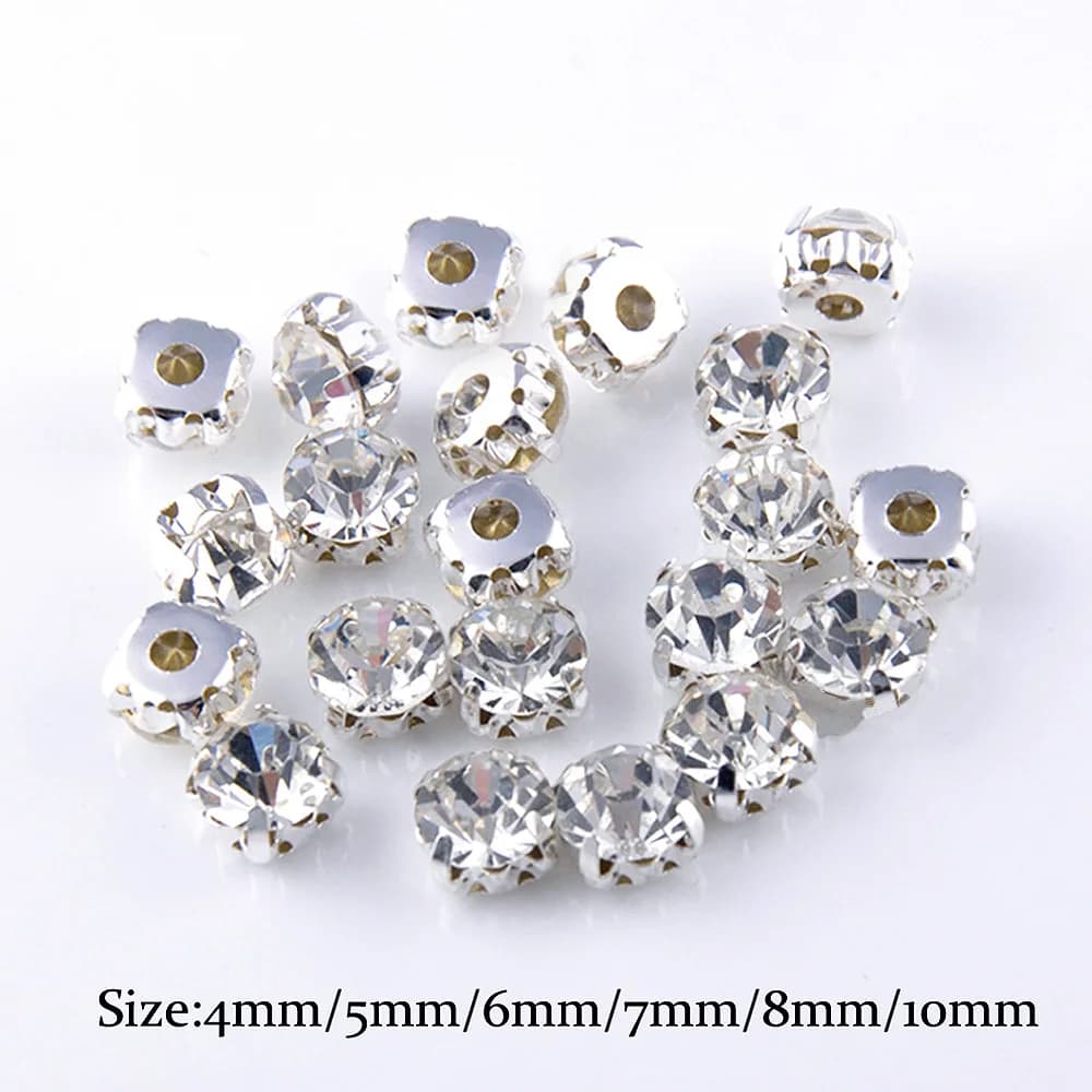SS12-SS40 Crystal Glass Stones Silver Claw Cup Rhinestones Strass Stones And Crystals Sewing Rhinestones For Clothes DIY Fabric