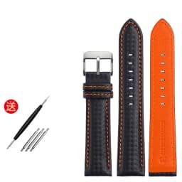 Genuine Leather Bracelet Carbon Fiber Grain Watchband 18mm 20mm Red Orange Stitching Watch Band 21mm 22mm 23mm 24mm Watch Strap
