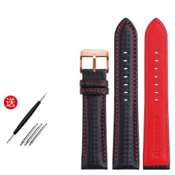Genuine Leather Bracelet Carbon Fiber Grain Watchband 18mm 20mm Red Orange Stitching Watch Band 21mm 22mm 23mm 24mm Watch Strap
