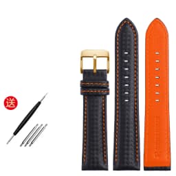 Genuine Leather Bracelet Carbon Fiber Grain Watchband 18mm 20mm Red Orange Stitching Watch Band 21mm 22mm 23mm 24mm Watch Strap
