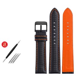 Genuine Leather Bracelet Carbon Fiber Grain Watchband 18mm 20mm Red Orange Stitching Watch Band 21mm 22mm 23mm 24mm Watch Strap