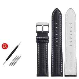 Genuine Leather Bracelet Carbon Fiber Grain Watchband 18mm 20mm Red Orange Stitching Watch Band 21mm 22mm 23mm 24mm Watch Strap