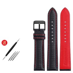 Genuine Leather Bracelet Carbon Fiber Grain Watchband 18mm 20mm Red Orange Stitching Watch Band 21mm 22mm 23mm 24mm Watch Strap