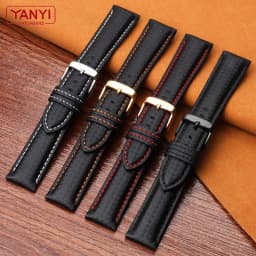 Genuine Leather Bracelet Carbon Fiber Grain Watchband 18mm 20mm Red Orange Stitching Watch Band 21mm 22mm 23mm 24mm Watch Strap