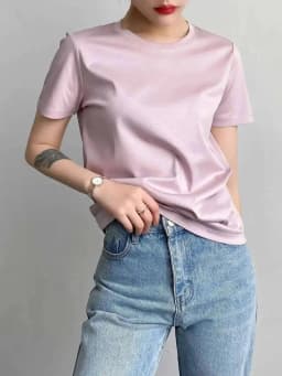 Summer 6% Mulberry Silk Cotton T-shirts Women Loose Round Neck Short Sleeve Luxury Tee Solid Color Basic Tops
