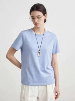 Summer 6% Mulberry Silk Cotton T-shirts Women Loose Round Neck Short Sleeve Luxury Tee Solid Color Basic Tops
