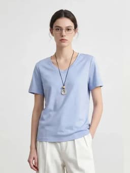Summer 6% Mulberry Silk Cotton T-shirts Women Loose Round Neck Short Sleeve Luxury Tee Solid Color Basic Tops