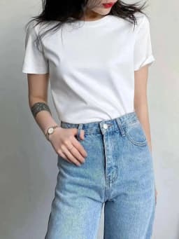 Summer 6% Mulberry Silk Cotton T-shirts Women Loose Round Neck Short Sleeve Luxury Tee Solid Color Basic Tops
