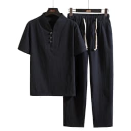 (Shirt + trousers) summer men shirt Man Cotton shirts Short sleeve men's casual shirts men A set of clothes size M-5XL