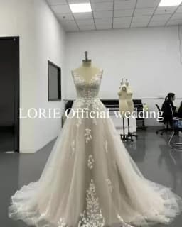 LORIE Boho Lace Elegant Wedding Dresses Low-Cut V-Neck Applique Bride Gowns Princess Spaghetti Strap Bridal Gown PartyCustomized