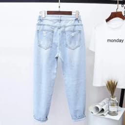 4XL 5XL Plus Size Jeans Woman High Waist Denim Trousers Loose Hole Ripped Jeans For Women Washed Summer Autumn Jean Femme C7419
