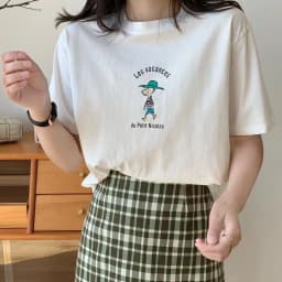 Loose Fit round Neck Short Sleeve Women's T-Shirt Pure Cotton Cartoon Print Korean Style Summer Top for plus Size Girls
