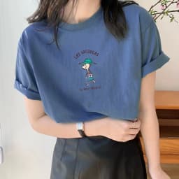 Loose Fit round Neck Short Sleeve Women's T-Shirt Pure Cotton Cartoon Print Korean Style Summer Top for plus Size Girls