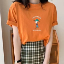 Loose Fit round Neck Short Sleeve Women's T-Shirt Pure Cotton Cartoon Print Korean Style Summer Top for plus Size Girls